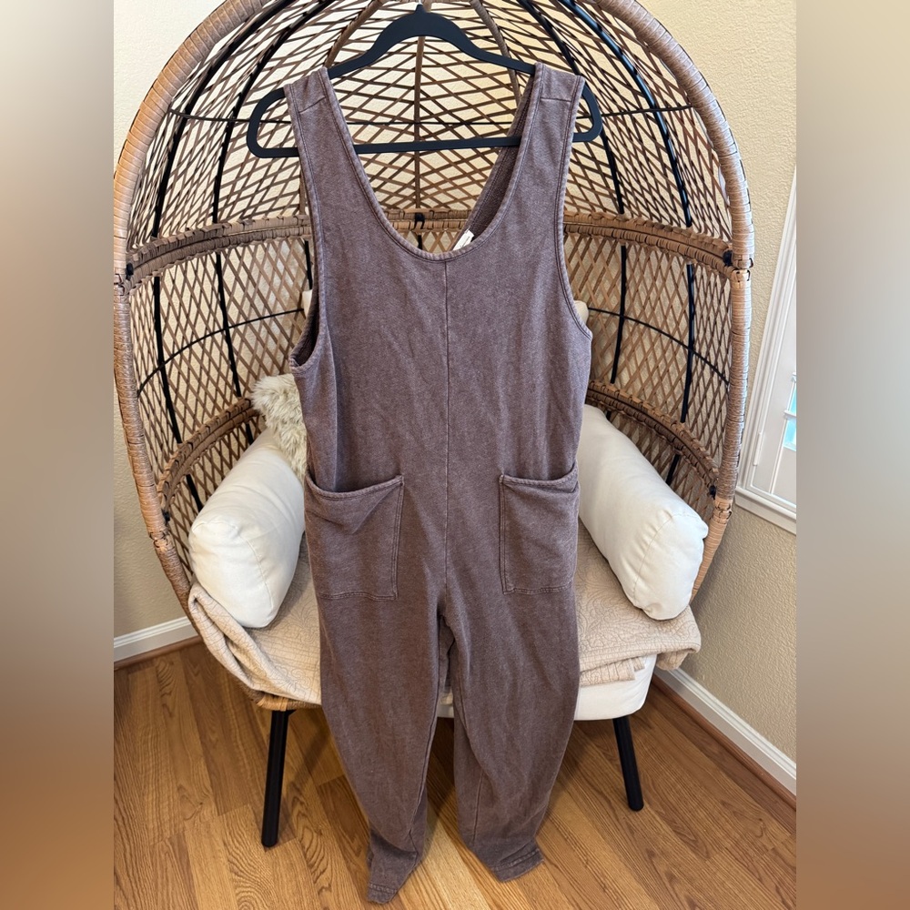 Rae Mode Brown Terry Jumpsuit Large